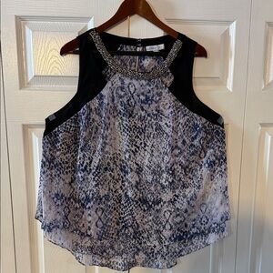 Jennifer Lopez Sleeveless Snake Print Blouse - Black and Gray